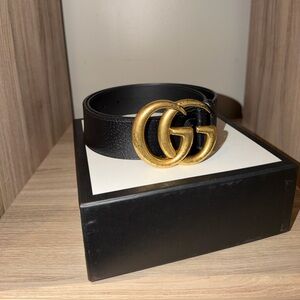 Gucci Black Leather Belt with Gold GG Emblem